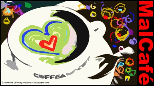 Logo des MalCafé - gemalte Cappuccino Tasse mit Herz