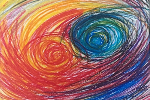 BilateraleSpirale - zwei Spiralen die ineinandergreifen ind blaut- bzw. rottönen