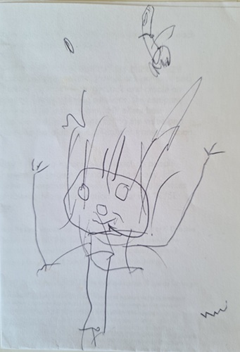 erste Malversuche eines Kindes: Einfuss Mensch