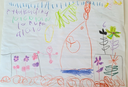 Zeichnung eines Hauses mit 4 Jahre