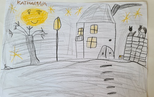 Zeichnung eines Hauses mit 6 Jahre