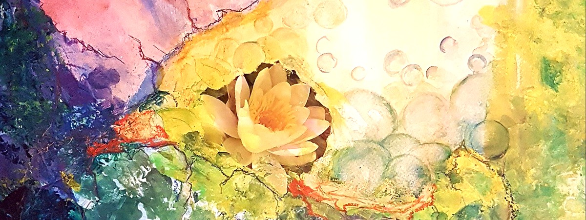 Acrylcollage mit Lotusblüte