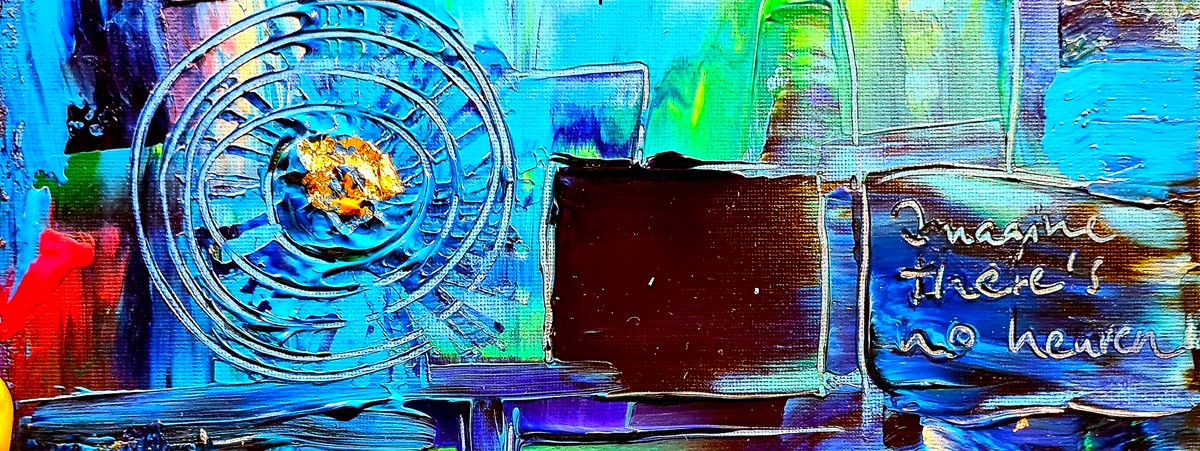 Acrylbild in blautönen mit dem Titel Imagine